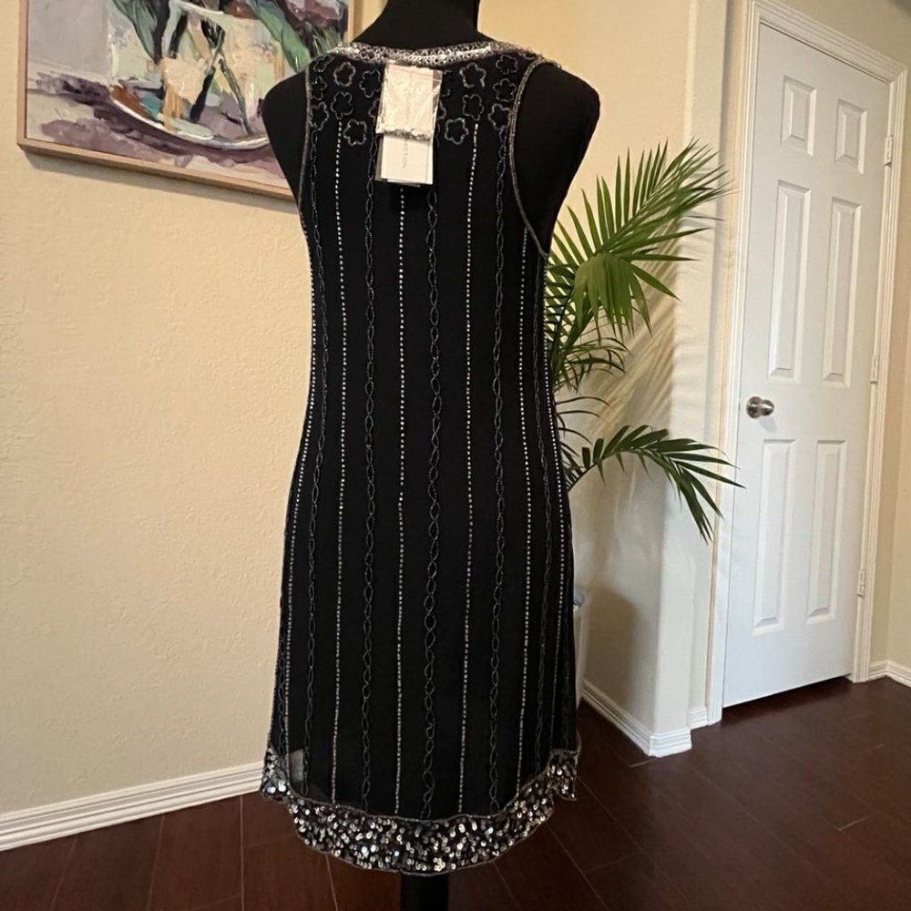 NWT Black with Silver Sequins Beaded 100 Silk Sleeveless Dress size 2 - Picture 2 of 16